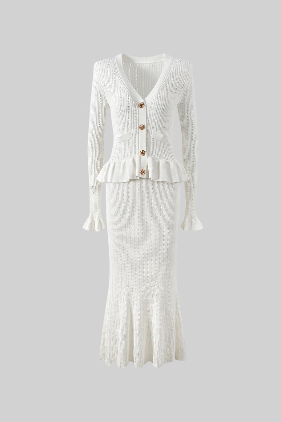 Ruffle & Flare Knit Set - White