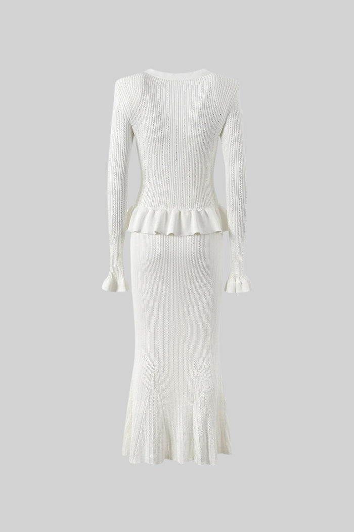 Ruffle & Flare Knit Set - White
