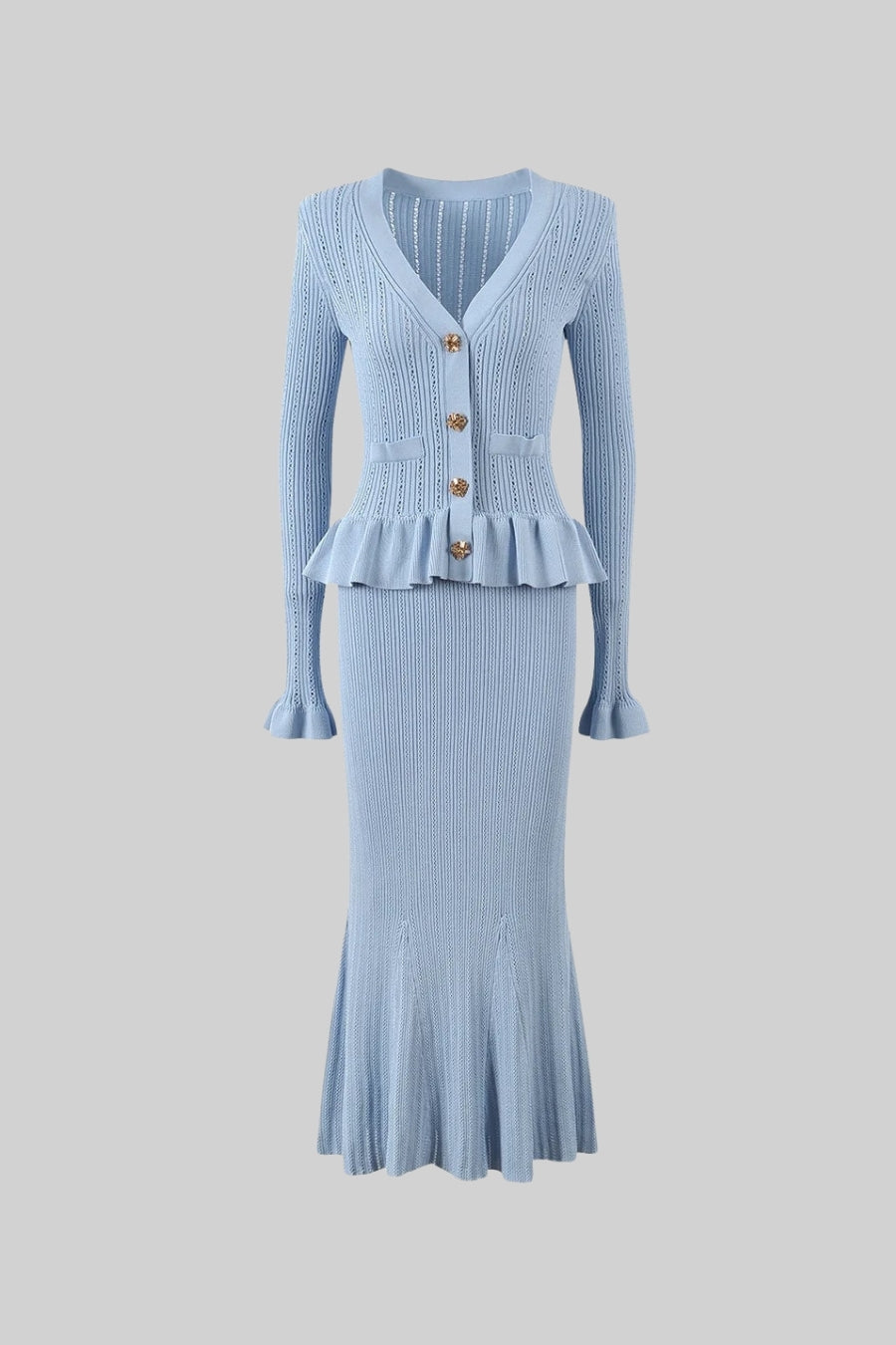Ruffle & Flare Knit Set - Blue