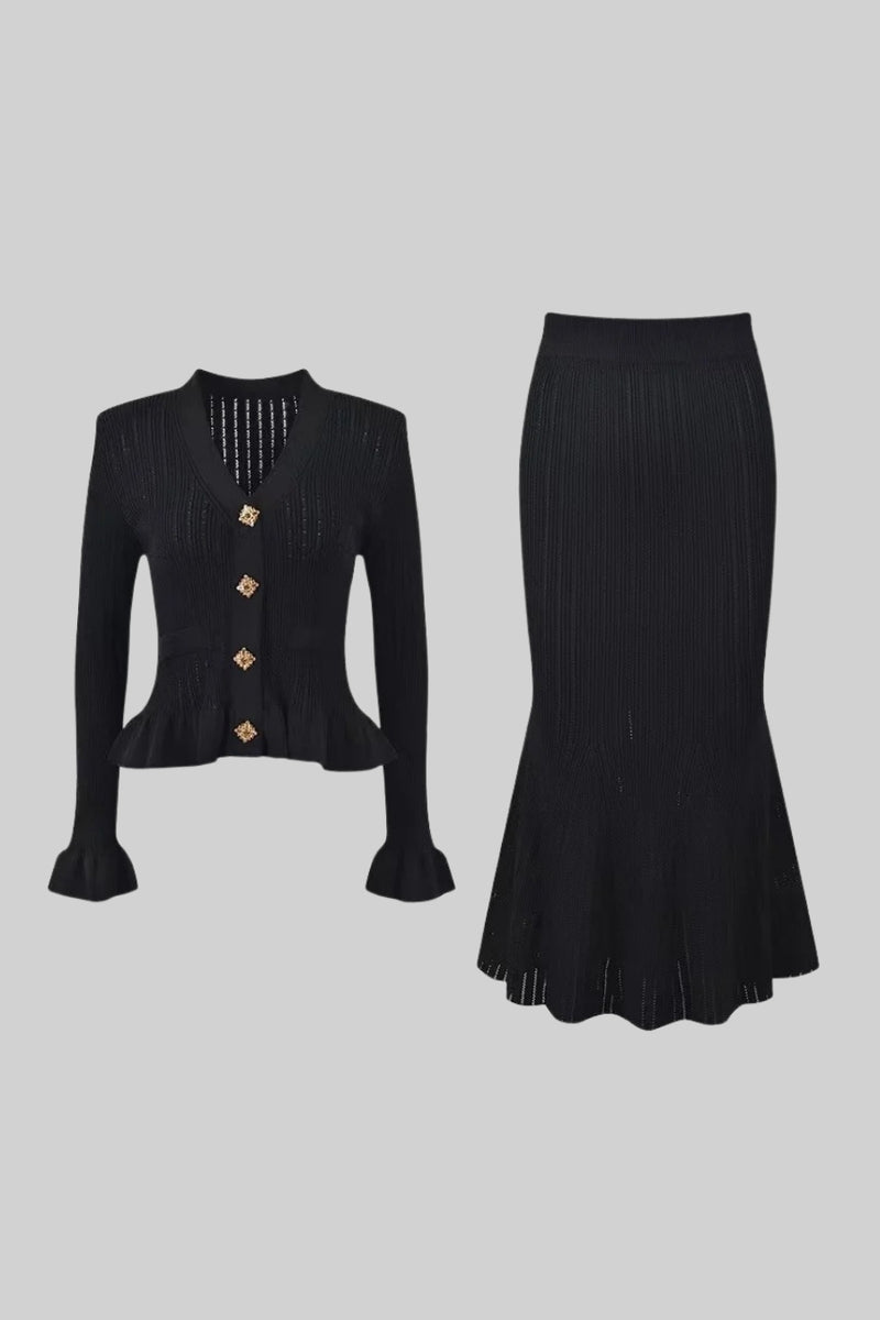 Ruffle & Flare Knit Set - Black