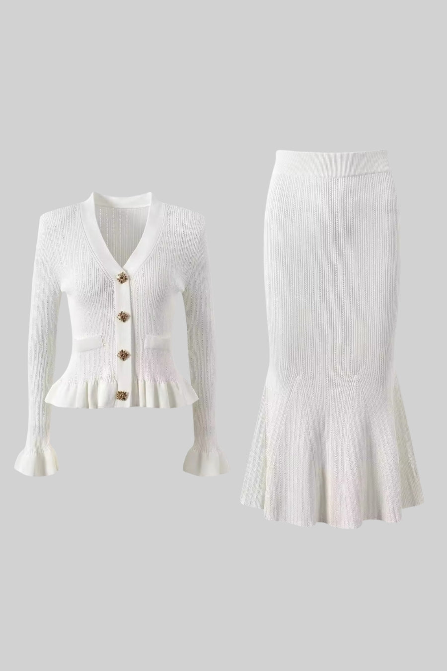 Ruffle & Flare Knit Set - White