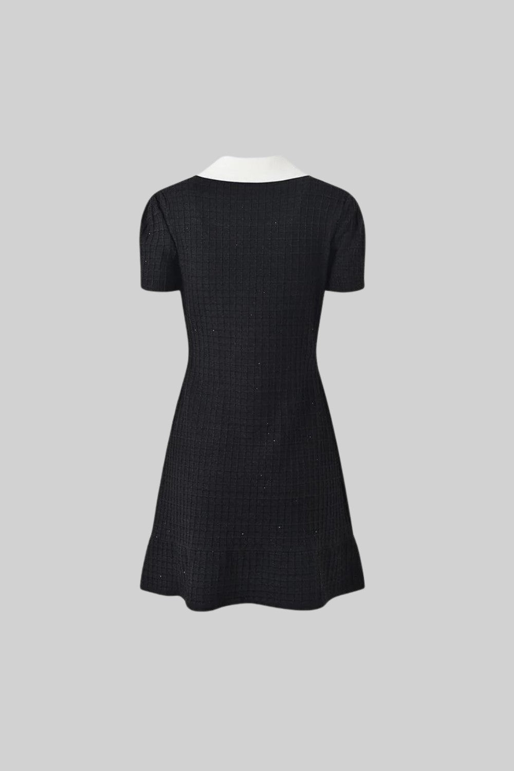 Short Sleeve Mini Tweed Dress with Decorative Details - Black