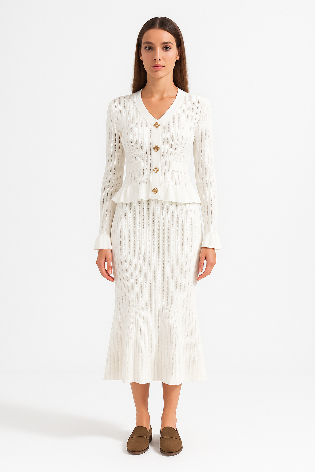Ruffle & Flare Knit Set - White