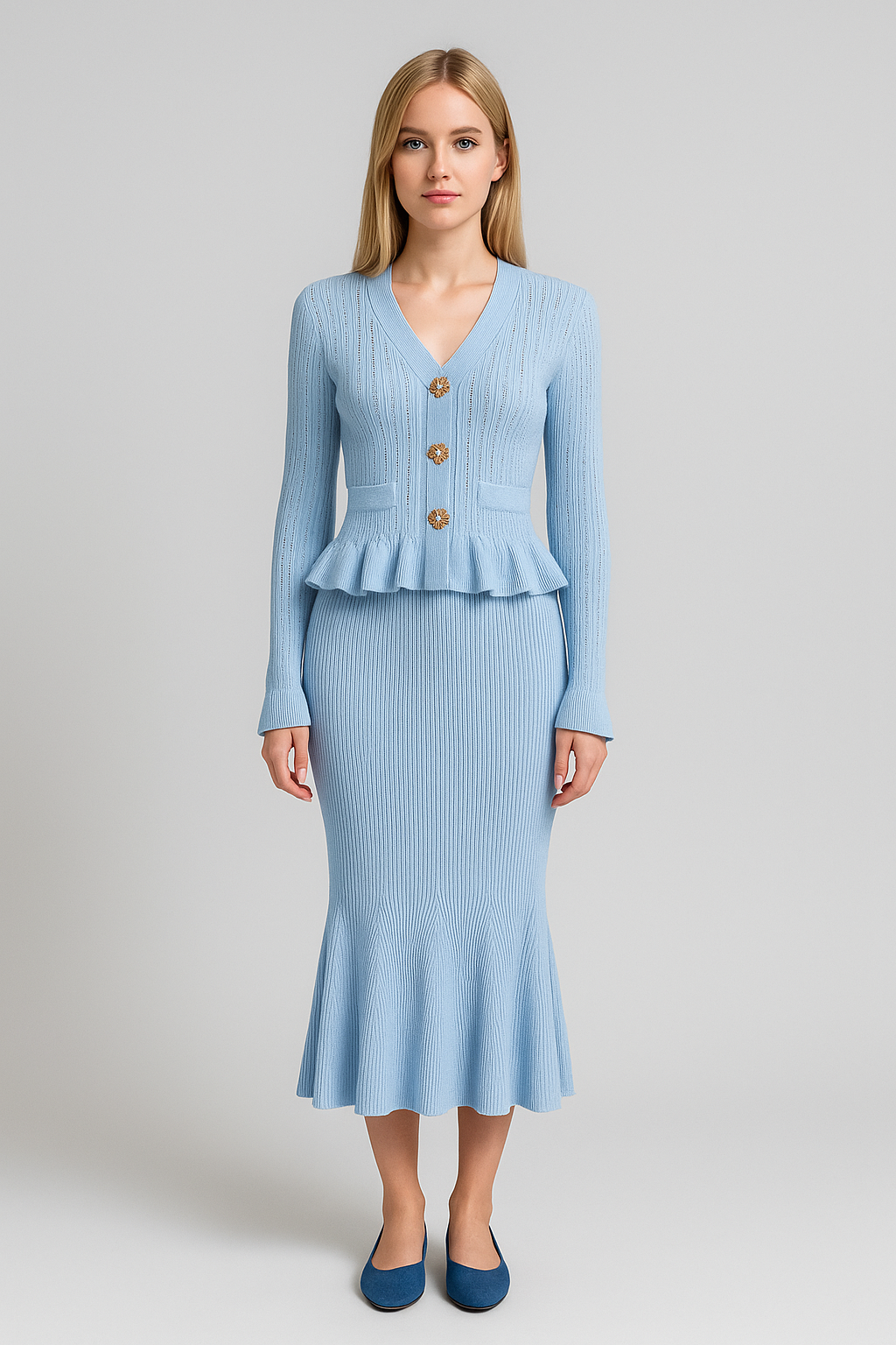 Ruffle & Flare Knit Set - Blue