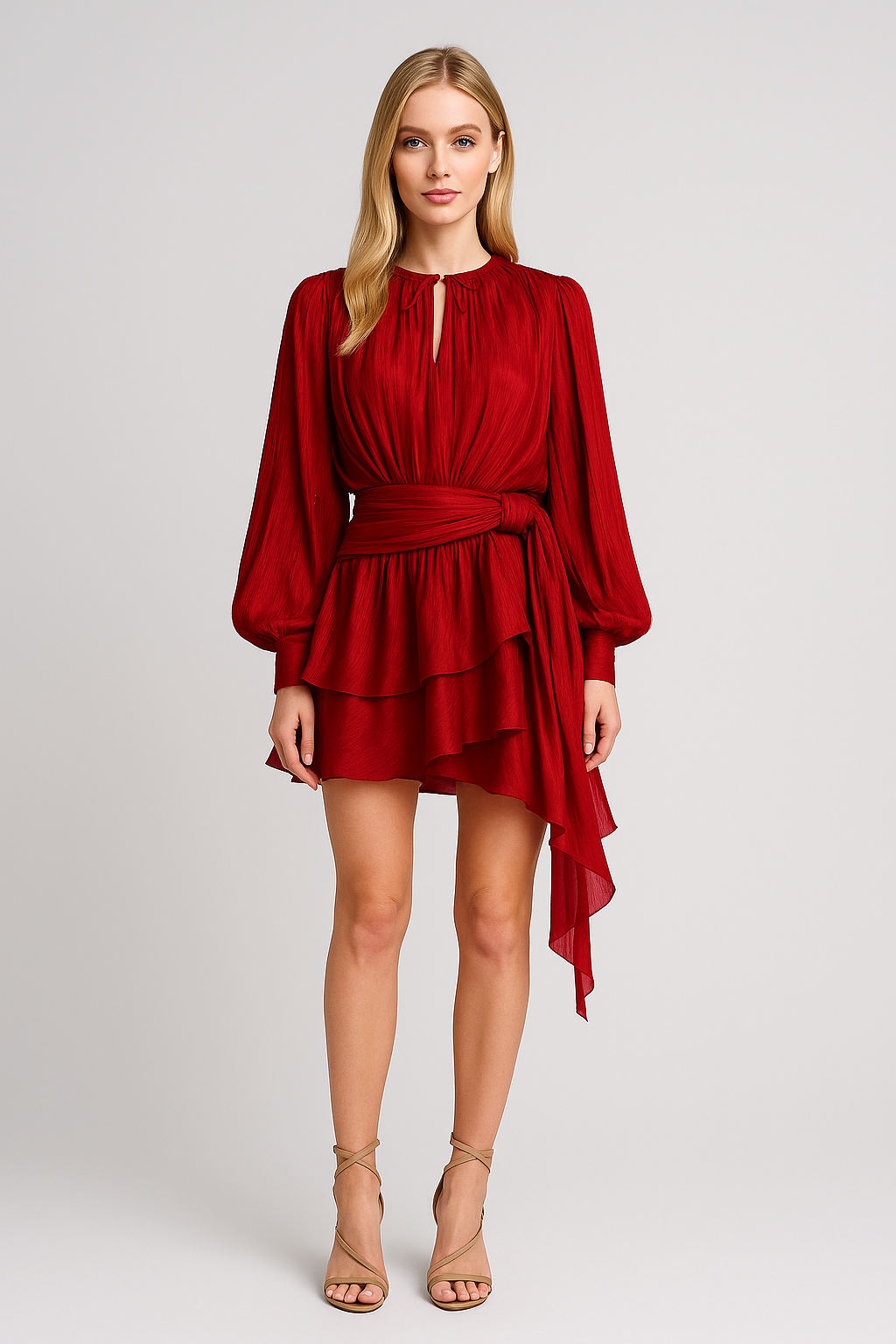 Draped Mini Dress - Red