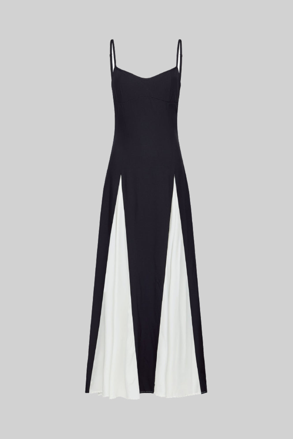Black Strapless Gown with White Chiffon Godet Inserts
