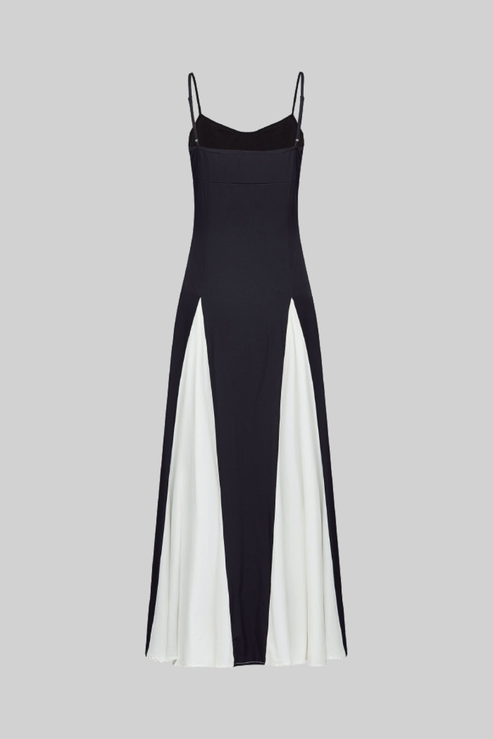 Black Strapless Gown with White Chiffon Godet Inserts