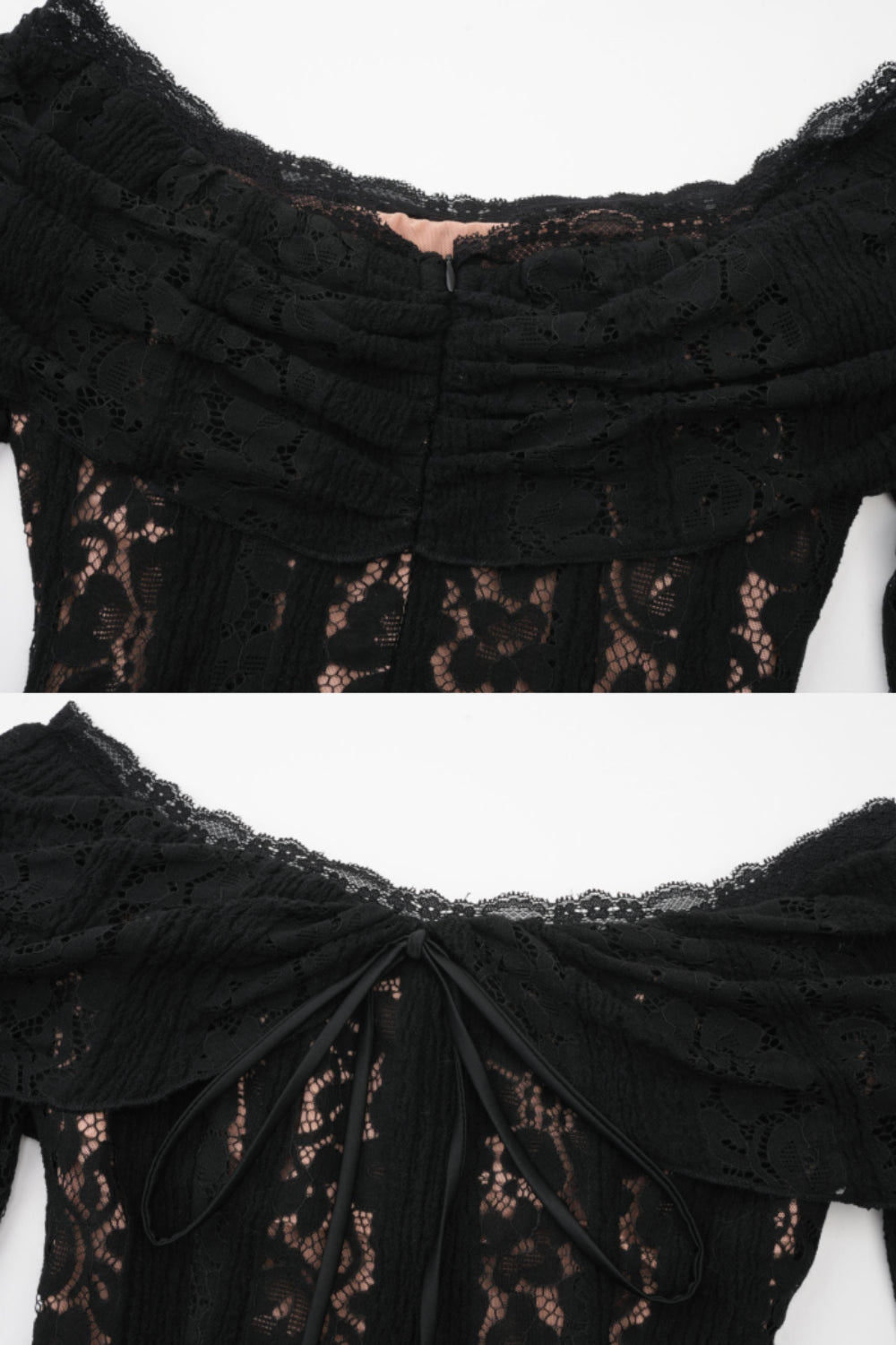 Lace Gown With Romantic Off-Shoulder Silhouette - Black