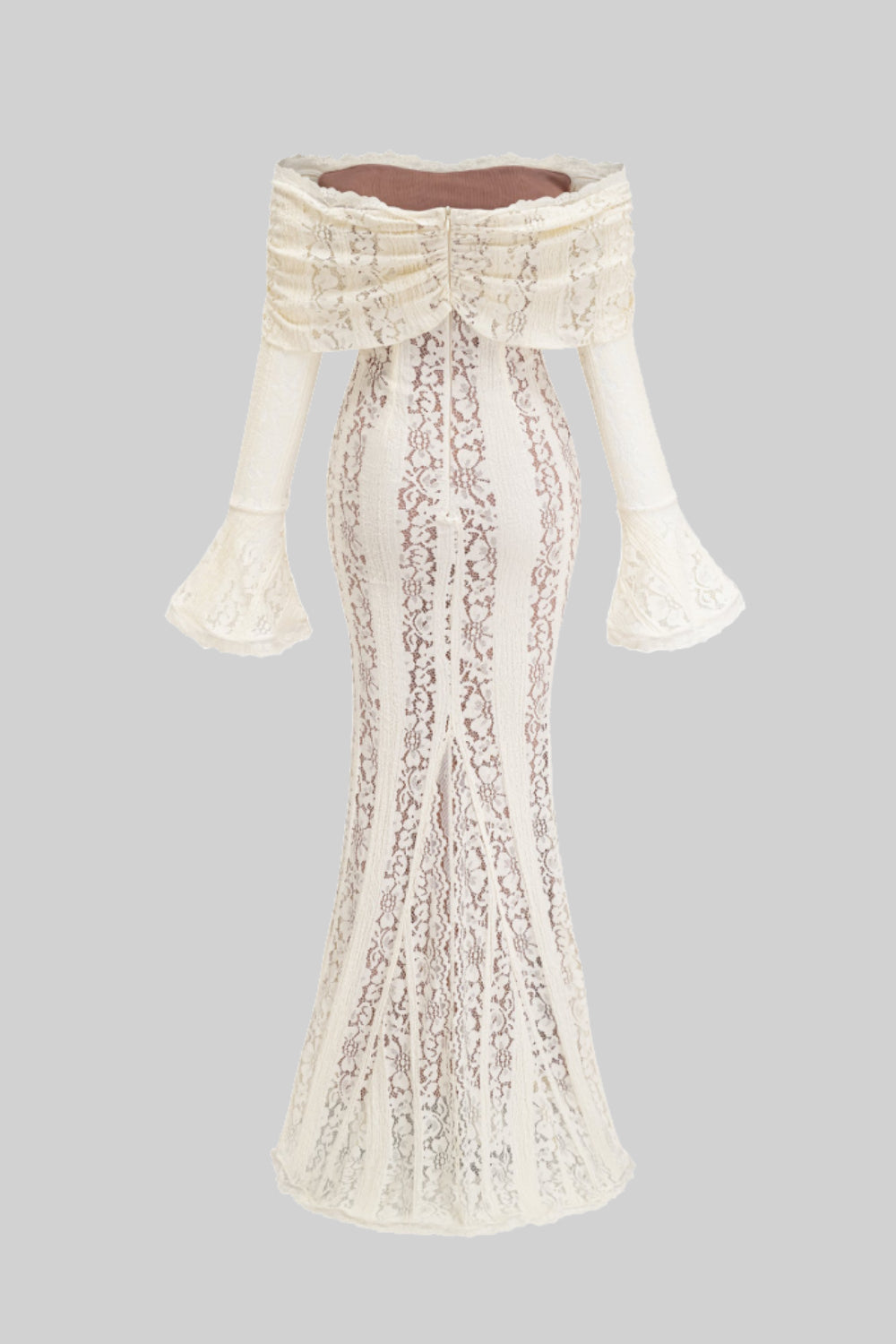 Lace Gown With Romantic Off-Shoulder Silhouette - White