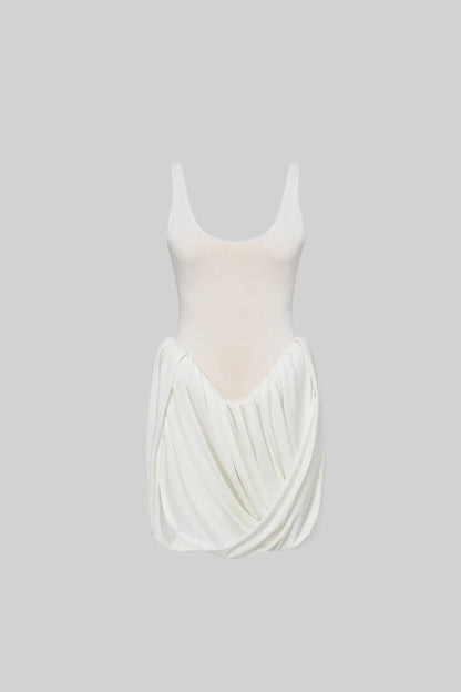 Sculptural Draped Mini Dress - White