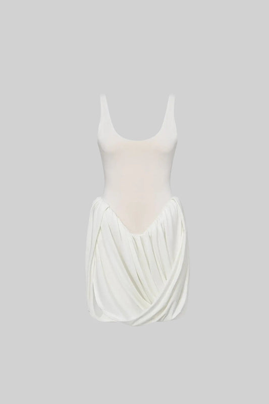 Sculptural Draped Mini Dress - White