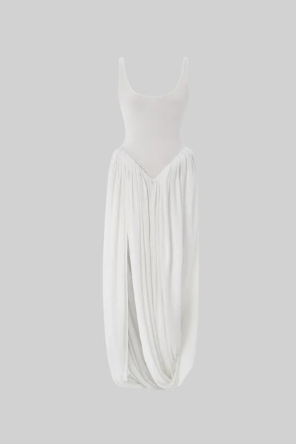 Sculptural Draped Maxi Dress - White