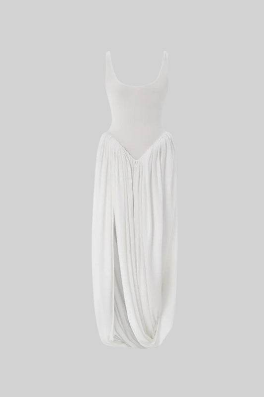Sculptural Draped Maxi Dress - White