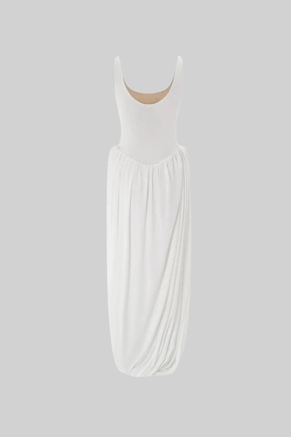 Sculptural Draped Maxi Dress - White