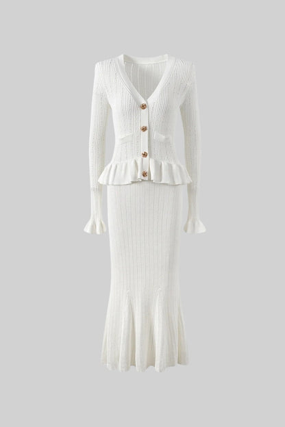 Ruffle & Flare Knit Set - White