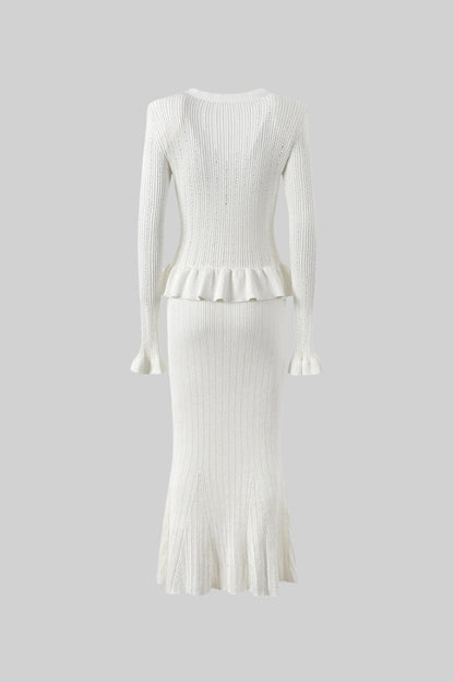Ruffle & Flare Knit Set - White