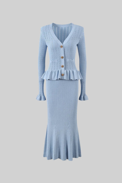 Ruffle & Flare Knit Set - Blue