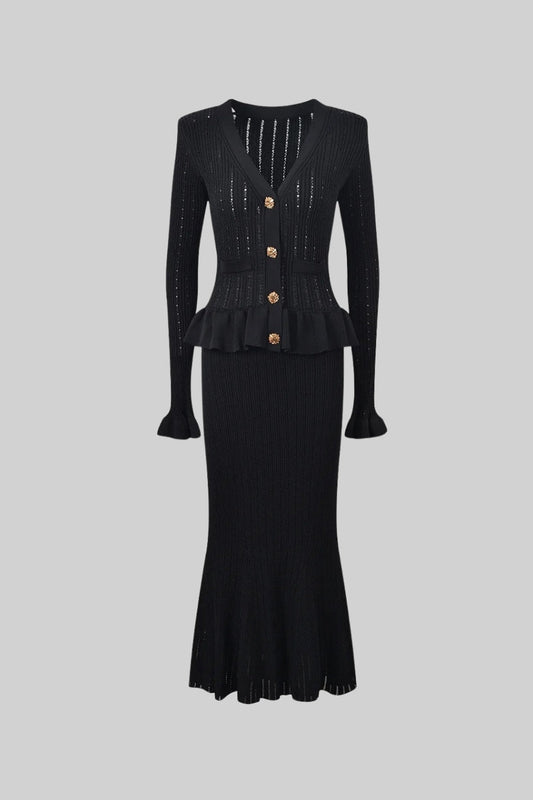 Ruffle & Flare Knit Set - Black