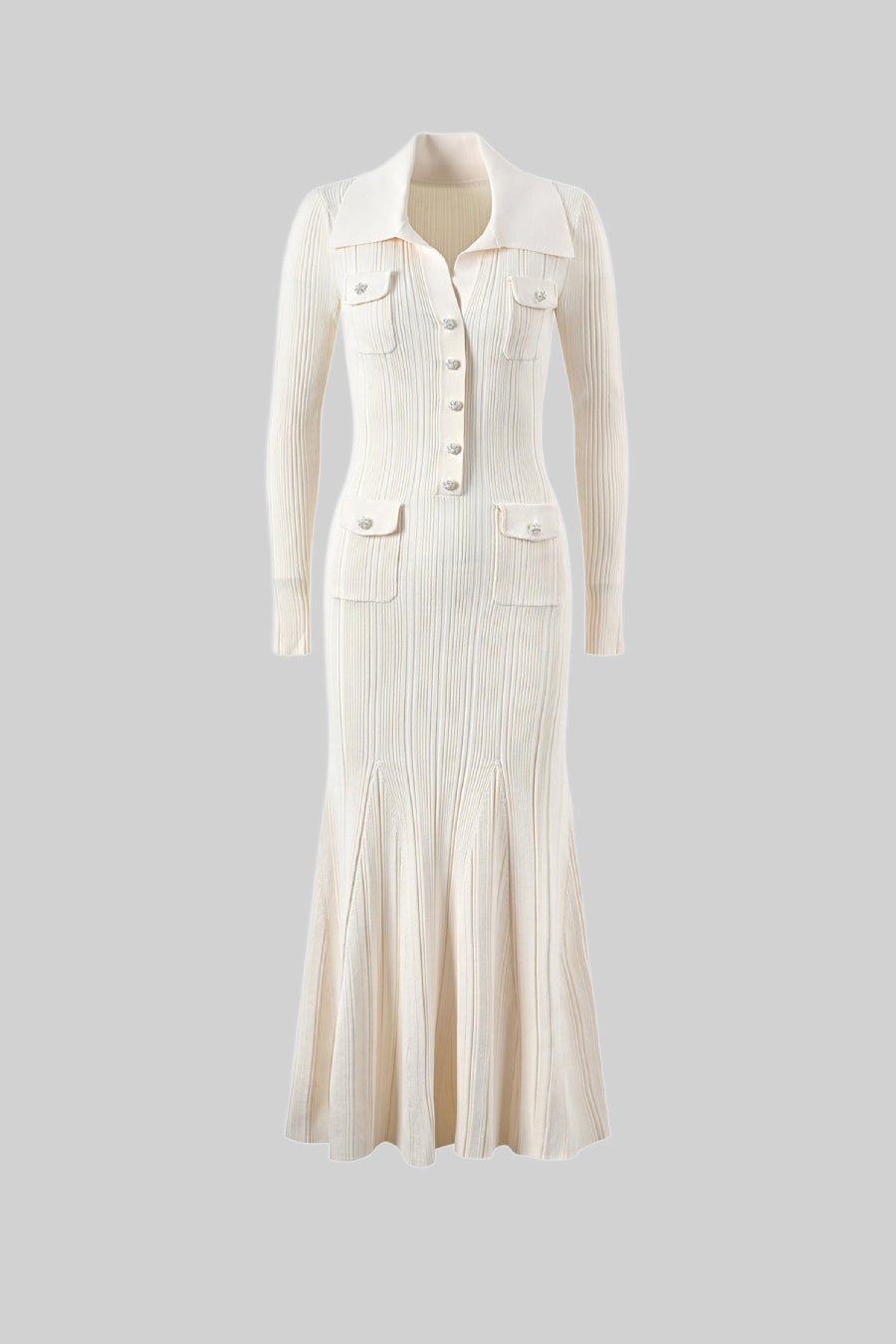 Long Sleeve Ribbed Knit Dress - White