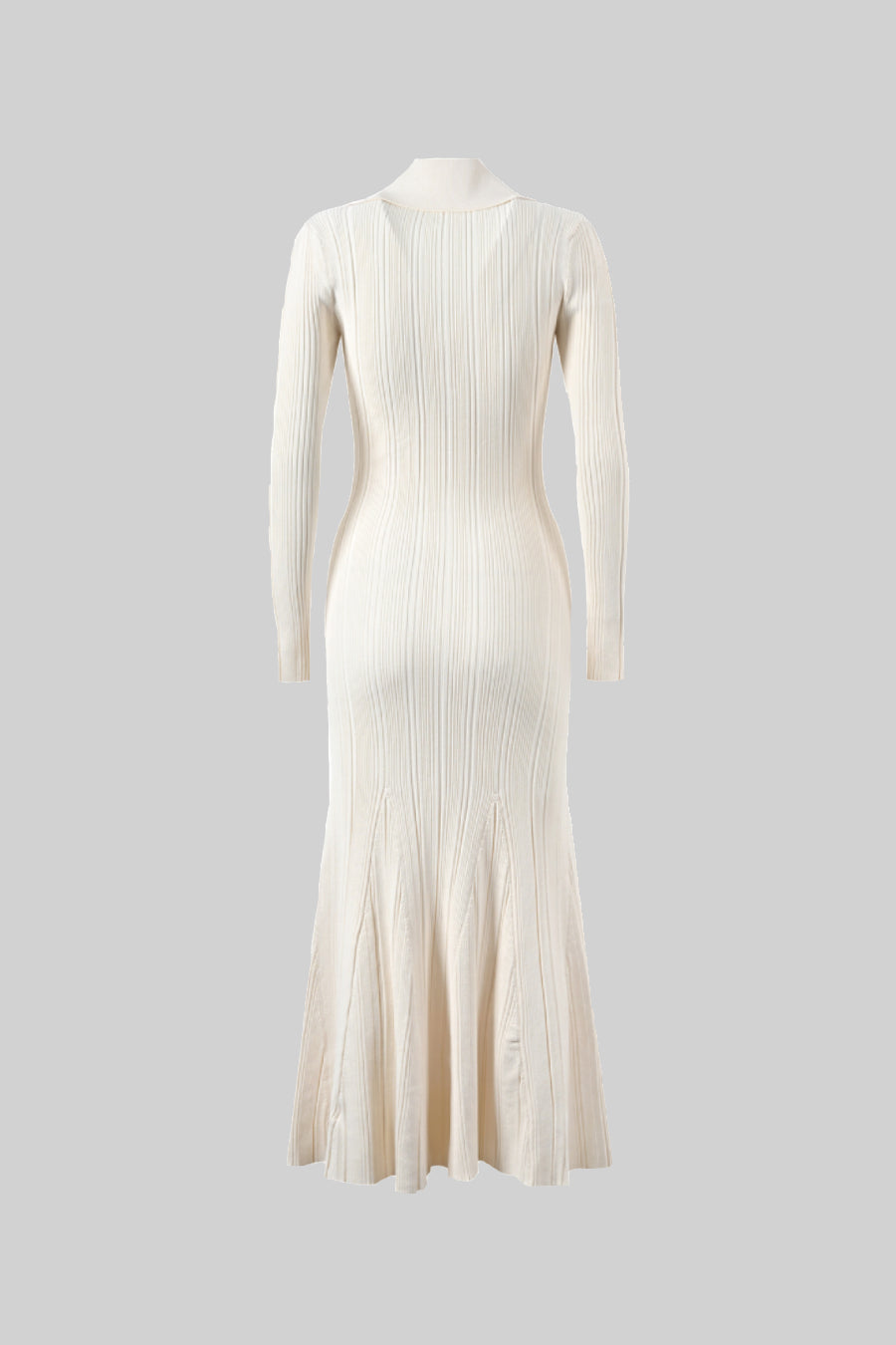 Long Sleeve Ribbed Knit Dress - White