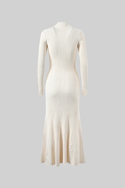 Long Sleeve Ribbed Knit Dress - White