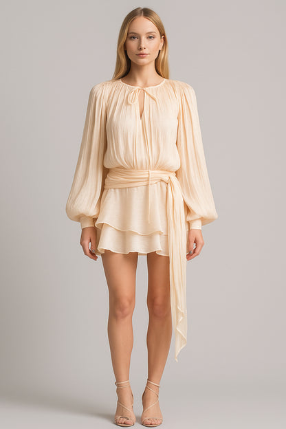 Draped Mini Dress - Beige