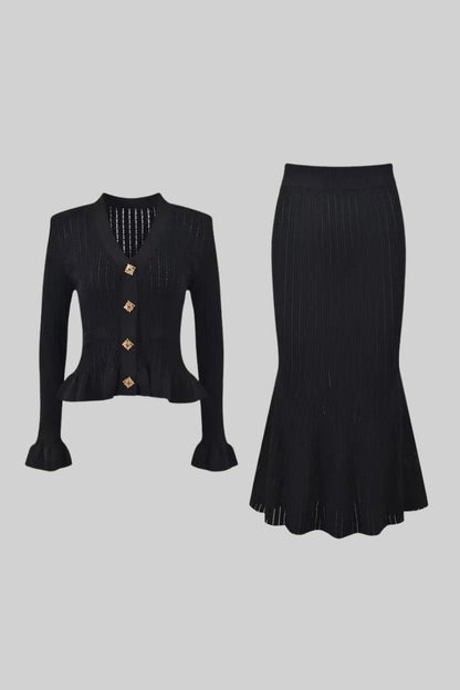 Ruffle & Flare Knit Set - Black