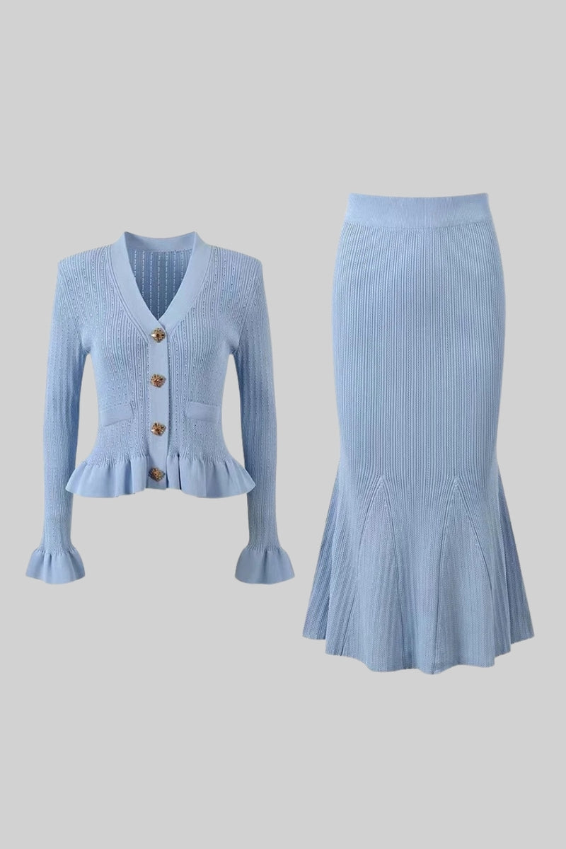 Ruffle & Flare Knit Set - Blue