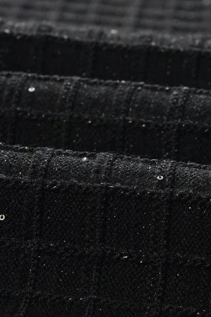 Short Sleeve Mini Tweed Dress with Decorative Details - Black