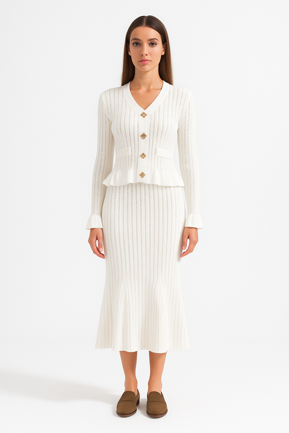 Ruffle & Flare Knit Set - White