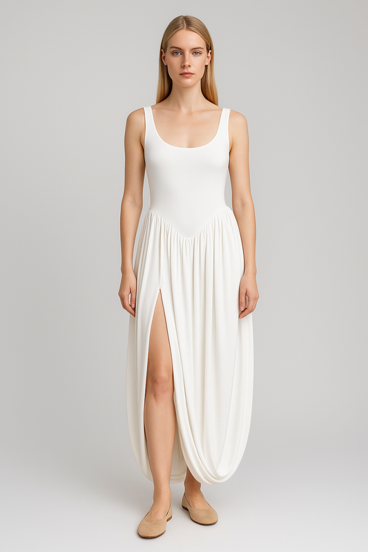 Sculptural Draped Maxi Dress - White