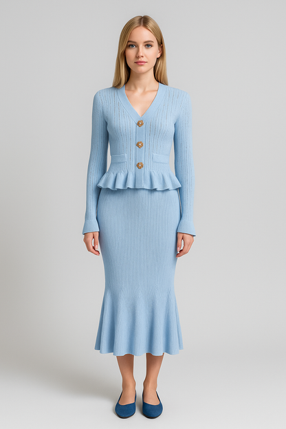 Ruffle & Flare Knit Set - Blue