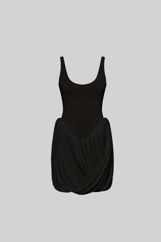 Sculptural Draped Mini Dress - Black