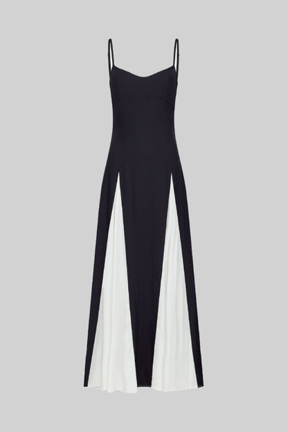 Black Strapless Gown with White Chiffon Godet Inserts