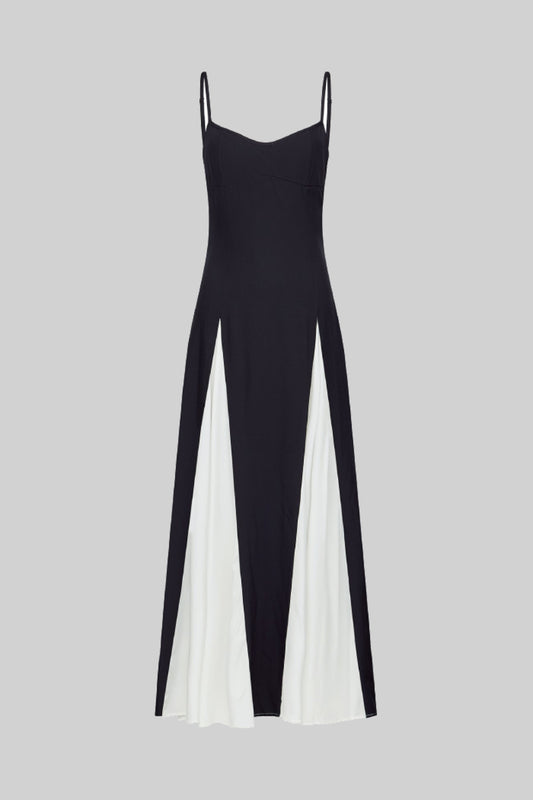 Black Strapless Gown with White Chiffon Godet Inserts