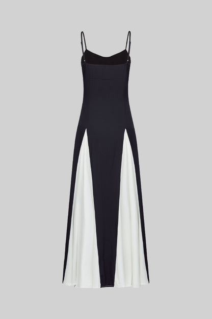 Black Strapless Gown with White Chiffon Godet Inserts