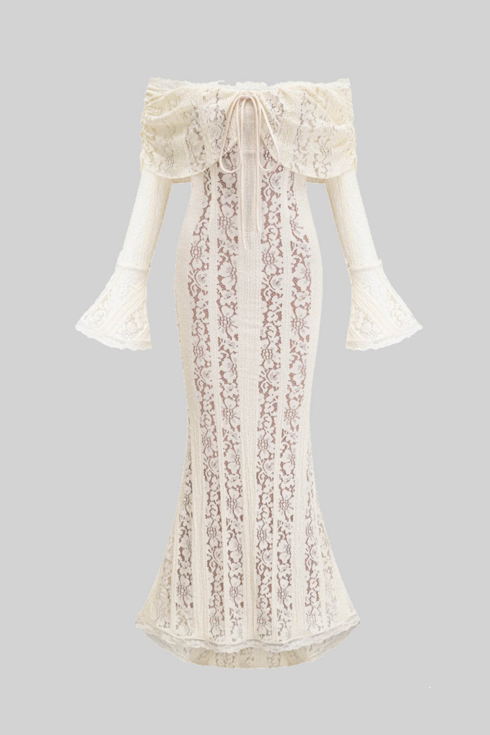 Lace Gown With Romantic Off-Shoulder Silhouette - White
